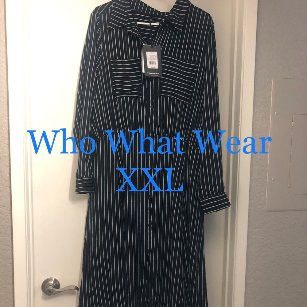 Black pin stripe formal dress